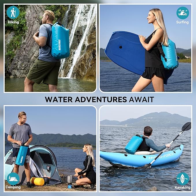 MARCHWAY Floating Waterproof Dry Bag Backpack 5L/10L/20L/30L/40L, Roll Top Sack Keeps Gear Dry for Kayaking, Rafting, Boating, Swimming, Camping, Hiking, Beach, Fishing