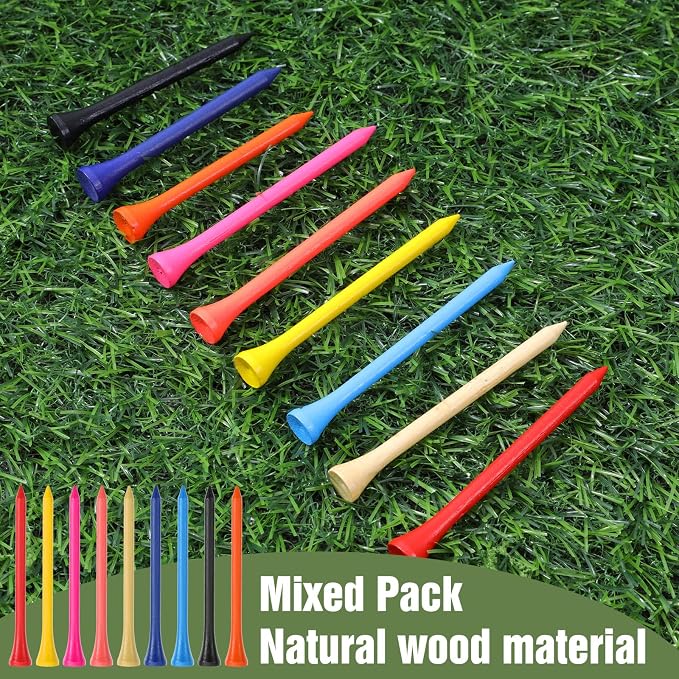 500 Pieces Color Golf Tees Wood Golf Tees Bulk 3-1/4 Inch Unbreakable Long Colored Tall Golfs Tee for Men Women Kids Balls Game