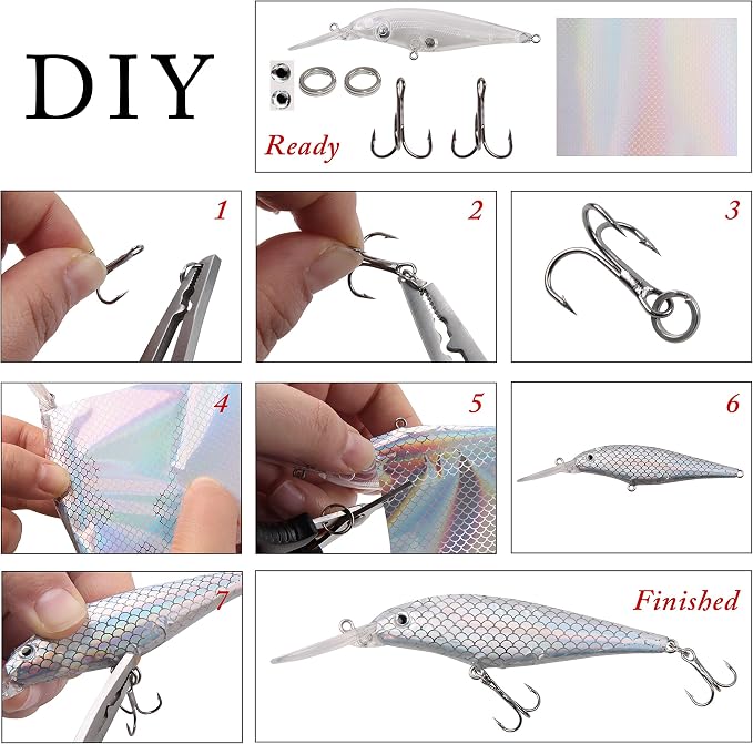 Unpainted Fishing Lures Making Kit,375pcs DIY Blank Crankbaits Minnow Hard Bait Set Include Lure Tapes Eyes Treble Hooks Split Rings Speed Clips Make Your Own Fishing Lures