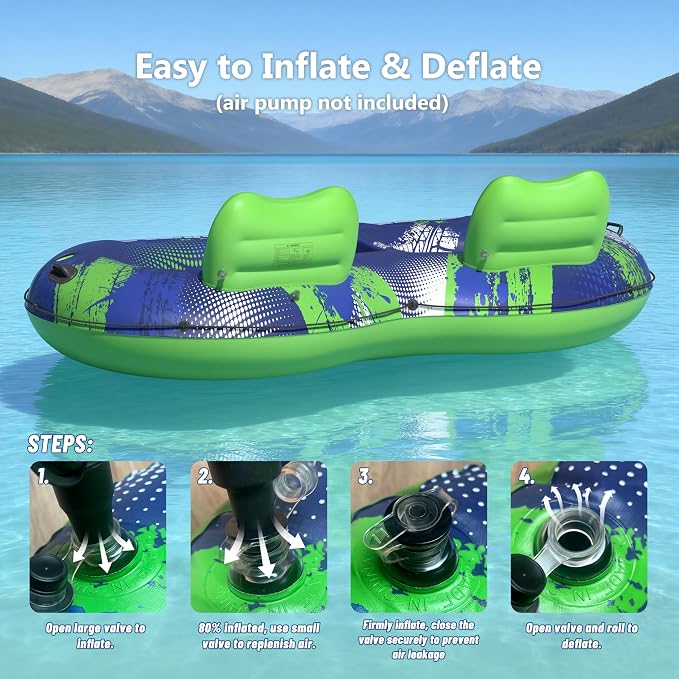 JOSEN Inflatable River Tube Float - 2 Person Heavy Duty River Float, Pool Floats Adult, Lake River Floats Water Tubes for Floating with Removable Cooler & Cupholders for Summer Relaxation