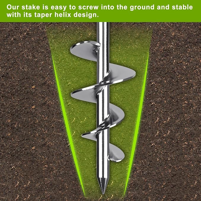 Insaga 17" Heavy Duty Ground Anchors Screw in - 4 Pack Chrome Plated with Reinforced Triangle Bracket for Trampoline, Swing Set, Shed, Mobile Home, Carport - High Wind Resistance for All Soil Types