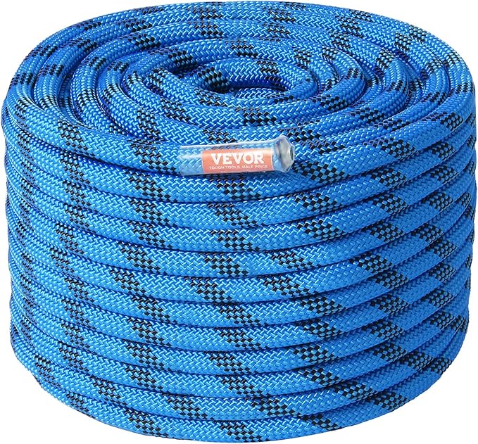 VEVOR 12.7mm Static Climbing Rope, 45.7M(150ft) Outdoor Rock Climbing Rope 30KN Breaking Tension, Fiber Rope for Escape, Rappelling, Fire Rescue, Blue