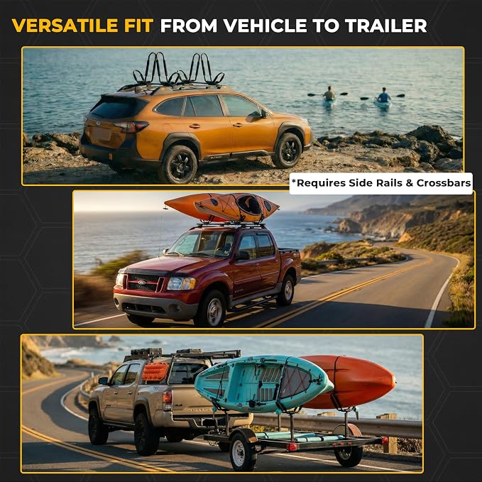 Vallix 2 Pairs Kayak Roof Rack for Car, J-Bar Kayak Carrier for SUV & Trucks, Heavy Duty Top Mount Holder with Straps for Canoe Boat Surfboard, 4 Pcs/Set