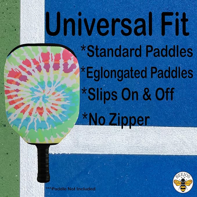 BeeJos Spirl Tie-Dye: Premium Slip-On Pickleball Paddle Cover-Fits Standard Size Paddles-Zipperless (Paddle not Included) Handmade in USA