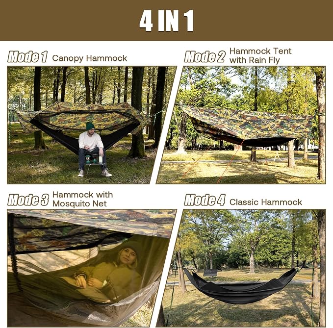 Night Cat Camping Hammock Tent: Lightweight Portable 4 in 1 Hammock with Rain Tarp and Mosquito Net for Hiking Jungle Outdoor