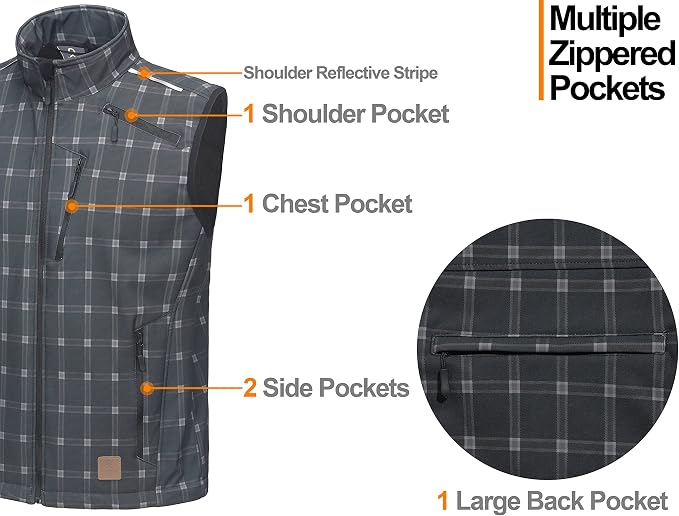 Little Donkey Andy Men's Lightweight Fleece Lined Softshell Vest Windproof Sleeveless Jacket for Hiking Travel Golf