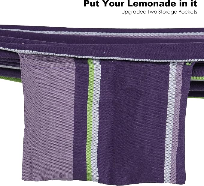 Gafete Double Hammock with Stand for Outside, Upgraded Spreader Bar, Heavy Duty Space Saving Steel Stand 2 Person, Side Pockets, Easy Assembly, 600lbs Weight Capacity (Tranquility Purple)