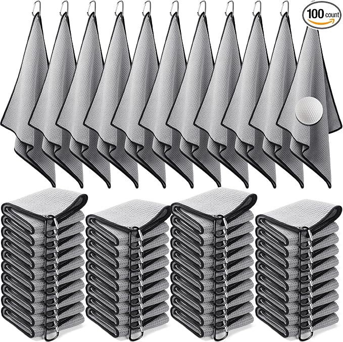 Batiyeer Golf Towels Bulk for Bags, 16"x16" Microfiber Waffle Pattern Golf Towel with Clip for Tournament, Club, Fitness