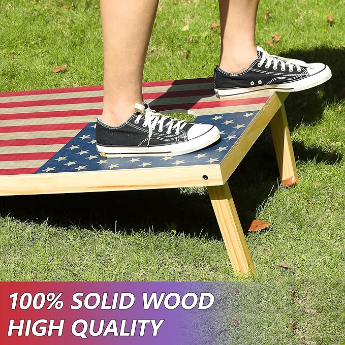 Solid Wood Cornhole Board Set, 4x2ft Regulation Cornhole Game Set with 8 Bean Bags and 2 Cornhole Boards, Premium Corn Hole Game for Adults and Family