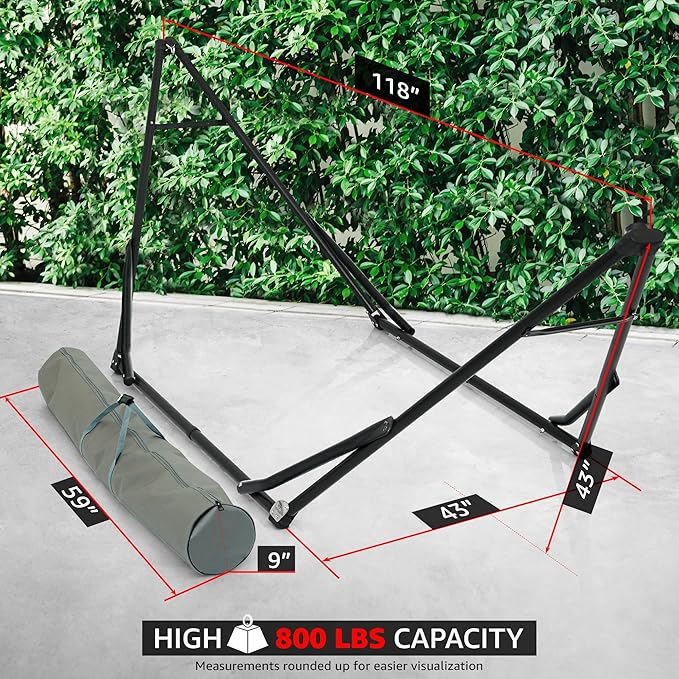 Tranquillo Unity Hammock Stand, Collapsible Camping Hammock and Stand, 800 lbs Capacity Steel Double Hammock Stand for 2 Persons, Steel Frame - Black