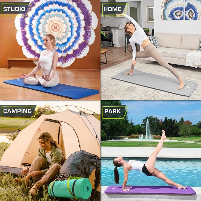 ProsourceFit Extra Thick Yoga and Pilates Mat 1/2” (13mm) or 1" (25mm), 71-inch Long High Density Exercise Mat with Comfort Foam and Carrying Strap