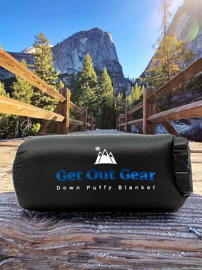 Get Out Gear Down Camping Blanket - Puffy, Packable, Lightweight and Warm | Ideal for Outdoors, Travel, Stadium, Festivals, Beach, Hammock | 650 Fill Power Water-Resistant Backpacking Quilt