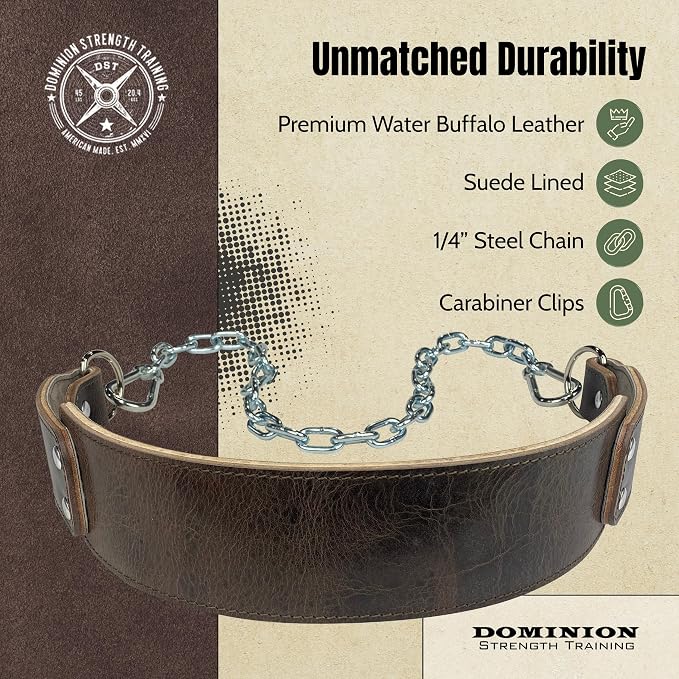 Heavy-Duty Leather Dip Belt with Steel Chain - Ultimate Accessory for Weighted Pullups, Dips, and Progressive Overload