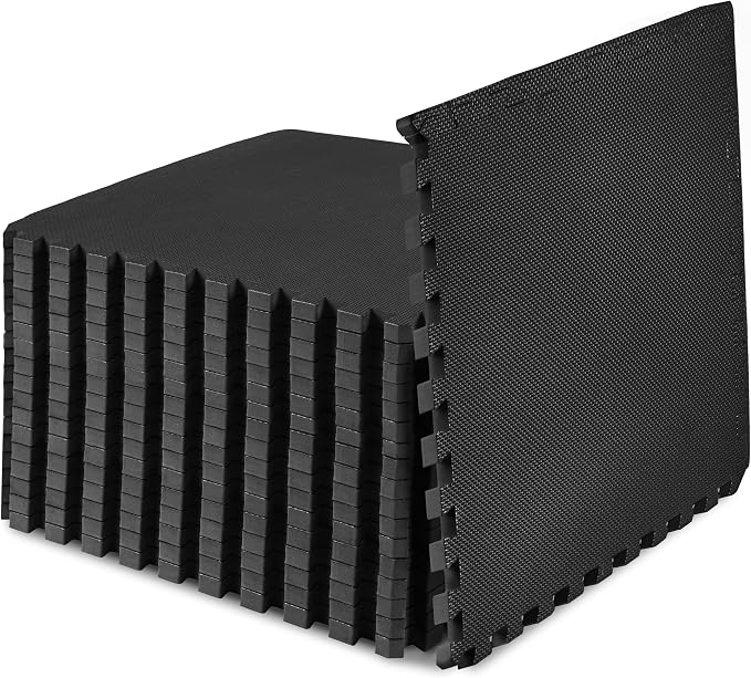 ProsourceFit Weaved Pattern Extra Thick Exercise Puzzle Mat 3/4-inch, EVA Foam Interlocking Tiles for Protective, Cushioned Flooring for Home and Gym Equipment; Black, 48 SQ FT, 12 Tiles