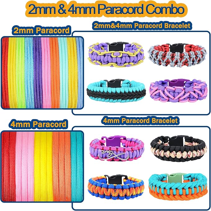 Paracord Bracelets Kit - 30 Colors 4mm & 6 Colors 2mm Paracord with FID, Craft Kit for Kids & Adults Making Various Projects