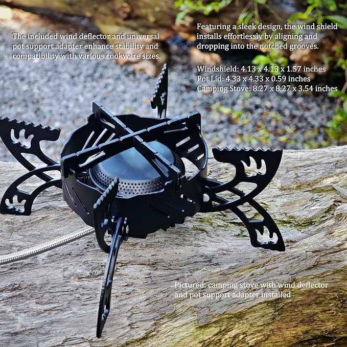 Foldable Camping Stove, Portable Windproof Gas Stove with 3 Gas Canister Converters - Compact Outdoor Cooker for Hiking Backpacking, Includes EVA Carrying Case, Wind Shield & Pot Support (Black)