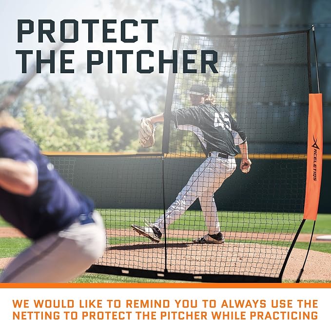 Aceletiqs Flexible L Screen Baseball Pitching Net 7x7ft Pitching Screen Protector with Metal Base, Fiberglass Poles, and Polyester Netting [Carry Bag Included]