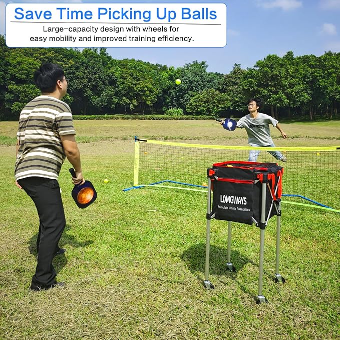 Pickleball Tennis Hopper–Foldable Cart Holds 180 Tennis/160 Pickleballs | Large Capacity |Lightweight with Wheels | Removable Bag| Side Pocket | Multi-Sport Use