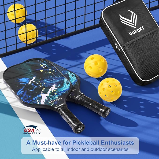 Pickleball Paddles Set of 2/4, USAPA Approved Carbon Fiber Surface Pickle Ball Set - 14mm PP Honeycomb Core of Lightweight Pickleball Rackets -Suitable for Beginners' Training and Game（Blue）