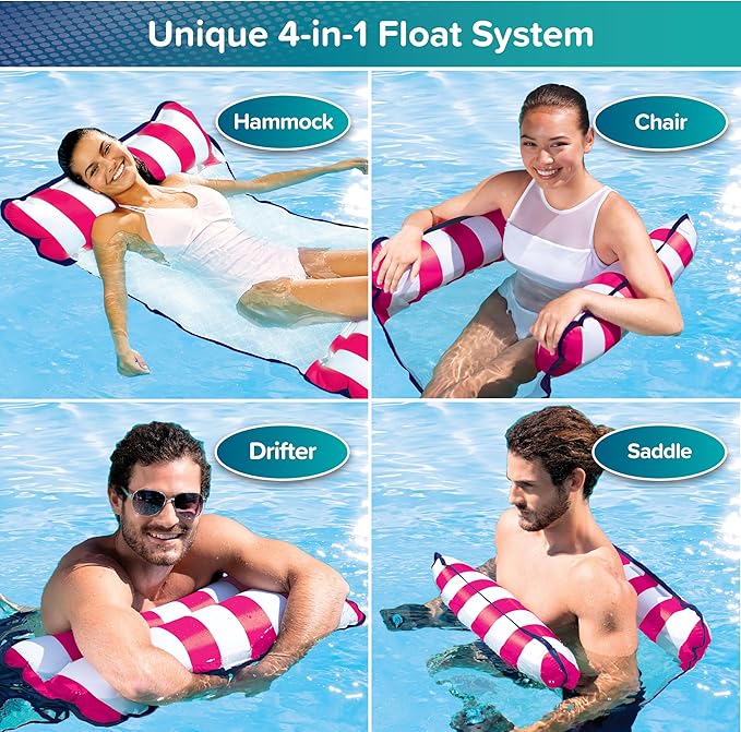 Aqua Original 4-in-1 Monterey Hammock Pool Float & Water Hammock – Multi-Purpose, Inflatable Pool Floats for Adults – Patented Thick, Non-Stick PVC Material – Pink