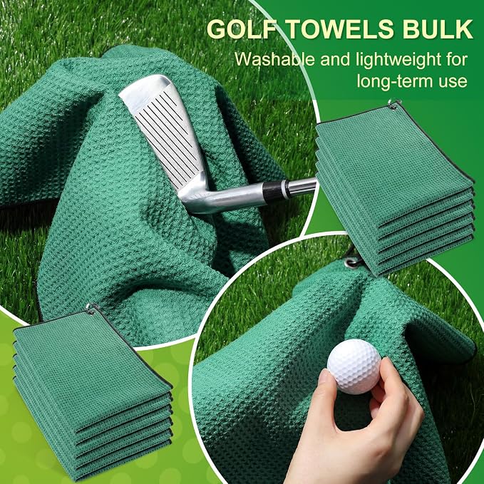 Batiyeer Golf Towels Bulk for Bags 16'' x 24'' Microfiber Waffle Pattern Golf Towels Trifold with Clip for Hiking,Tournament, Yoga