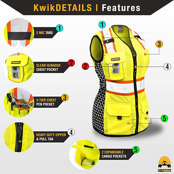 KwikSafety - Charlotte, NC - FIRST LADY Safety Vest for Women, High Visibility Reflective Strips, Meets ANSI & OSHA