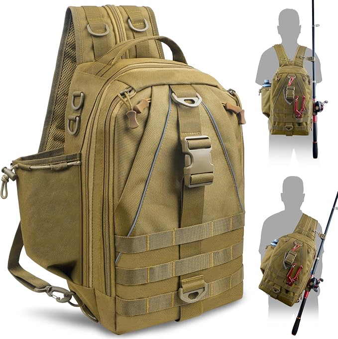 SILANON Fishing Tackle Backpack Wateproof Fishing Backpack with Rod Holder Lightweight Sling Tackle Bag Gift for Men