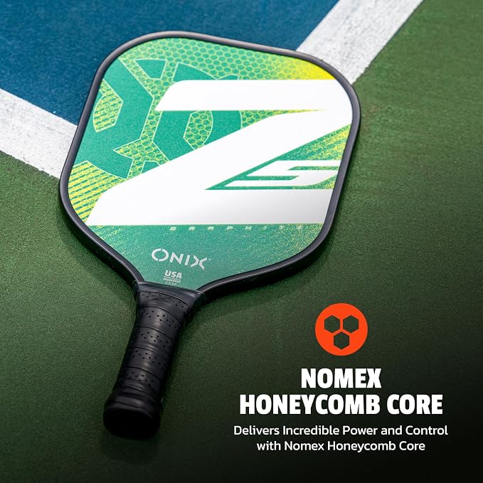 Onix Graphite MOD Z5 Carbon Fiber Pickleball Paddle with Wide-Body Shape. Honeycomb Core, Graphite Face & Cushion Comfort Pickleball Paddle Grip