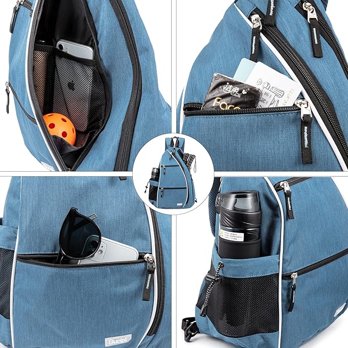 Sucipi Pickleball Bag - Men's & Women's Pickleball Backpack, Adjustable Sling Bag w/Fence Hook/Large Capacity/Safety Pocket