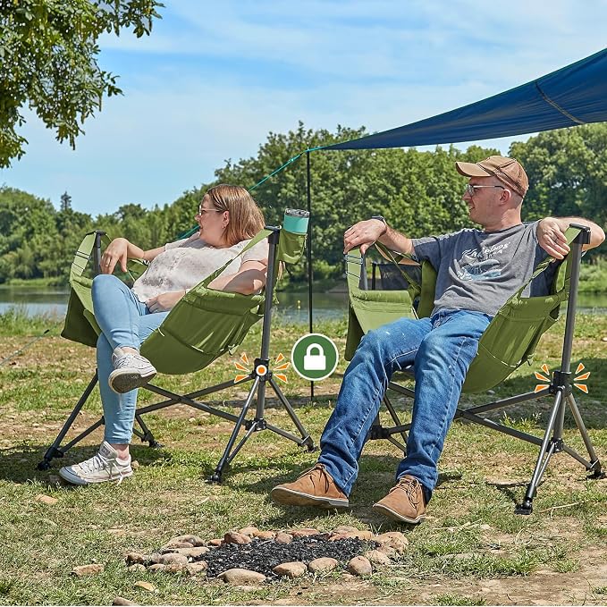 TIMBER RIDGE Oversized Hammock Camping Chair, Swinging Chair with Adjustable Back and Seat Height, Portable Folding Rocking Chair for Outdoor Lawn, Backyard and Patio, Supports 400lbs, Green, 2 Pack