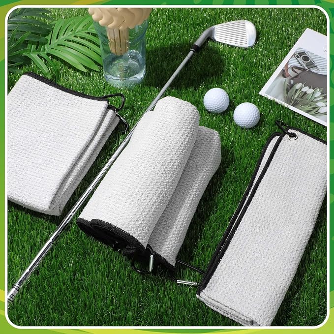 Batiyeer Golf Towels Bulk for Bags 16'' x 24'' Microfiber Waffle Pattern Golf Towels Trifold with Clip for Hiking,Tournament, Yoga