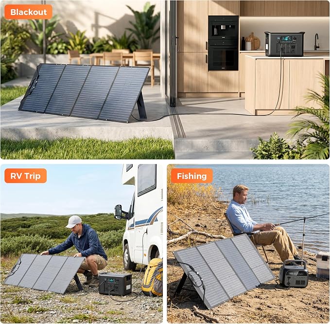 200W Portable Solar Panel for Power Station, 24% High Efficiency ETFE Foldable Solar Panel Charger, QC3.0, 5521+7909+35135, MC4 Output, Waterproof, for Outdoor Camping, RV, Emergency Power