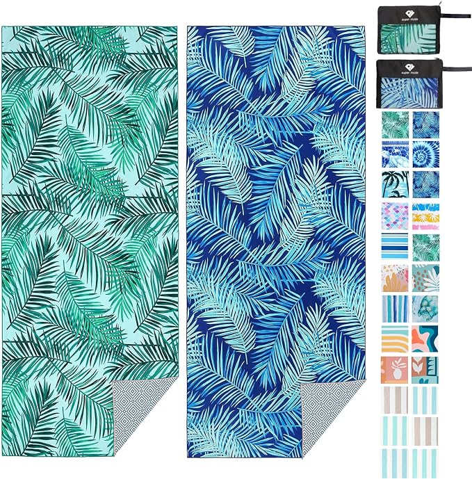 2 Pack Microfiber Beach Towel, Oversized Pool Towel 75”x 35”, Sand-Free Quick Drying Camping Super Absorbent Bath Blanket, Soft Breathable and Lightweight