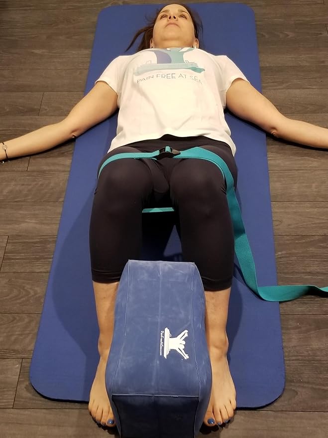 PAIN FREE AT SEA Posture Therapy Small Inflatable Block and Healing Aqua Strap/Yoga Belt Bundle