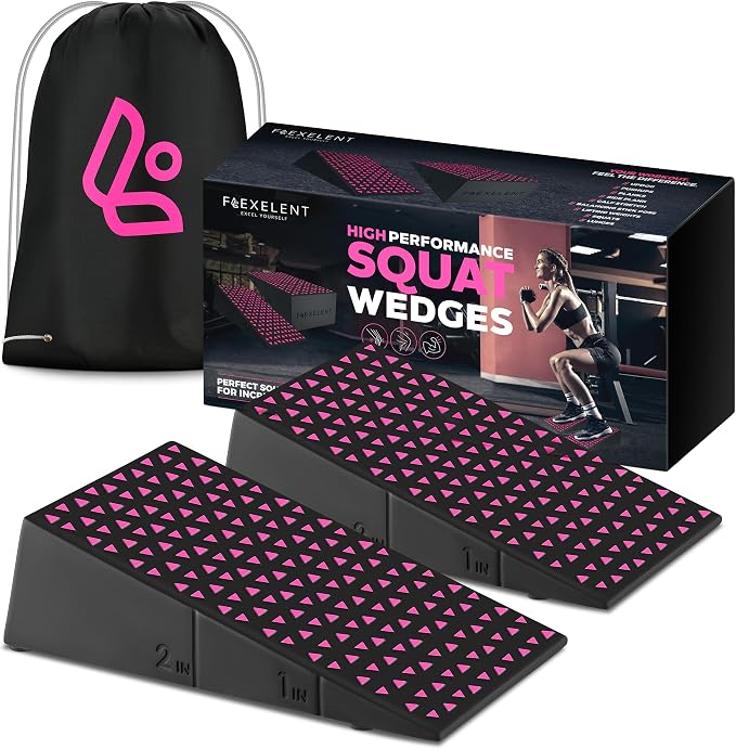 Flexelent Squat Wedge Block Pair, Squat Ramp, Calf Raise Block, Anti-Slip Slant Board, ATG Equipment to Boost Workout, 17° Incline, 3.5x5.9x12.2, Backpack Included - Pastel Duo (Light Blue & Pink)