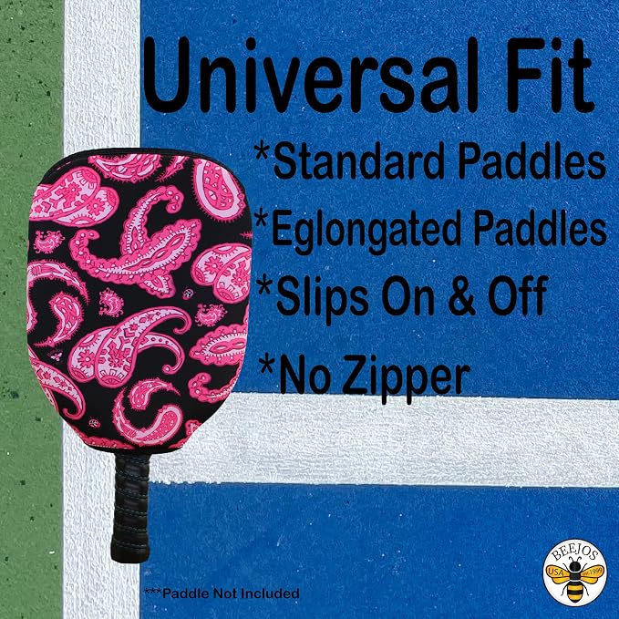 BeeJos Women's Paisley Collection: Premium Slip-On Pickleball Paddle Cover-Fits Standard Size Paddles-Zipperless (Paddle not Included) 2 Color Variations Handmade in USA