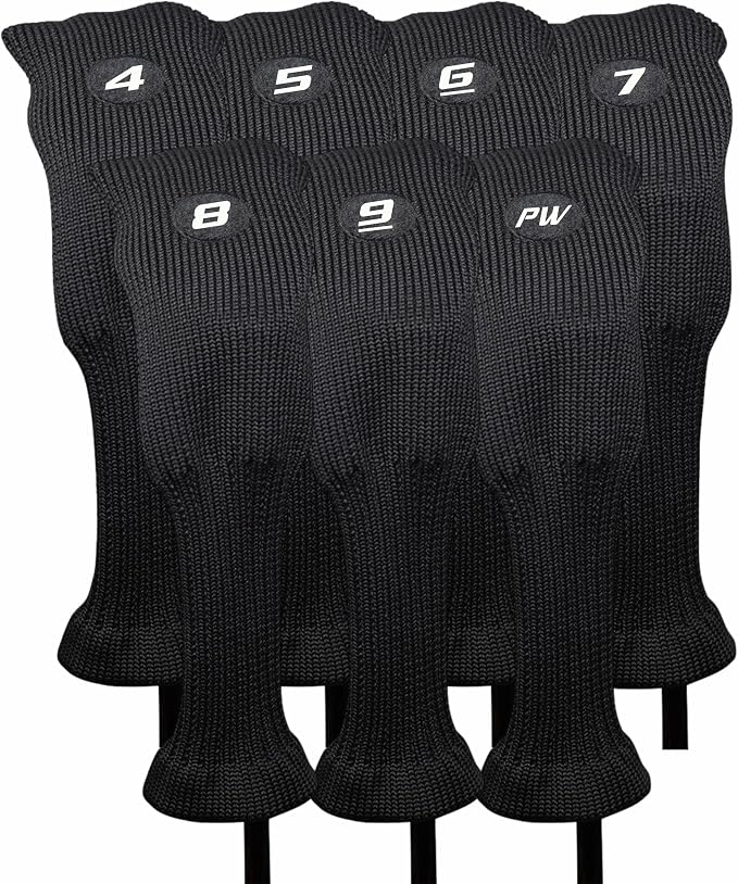 Majek All Hybrid Head Cover Golf Club Black Sleek Tight Fit Headcover Set 4-PW Acrylic Head Covers 4 5 6 7 8 9 PW Easy to See Large White Embroidered Numbers
