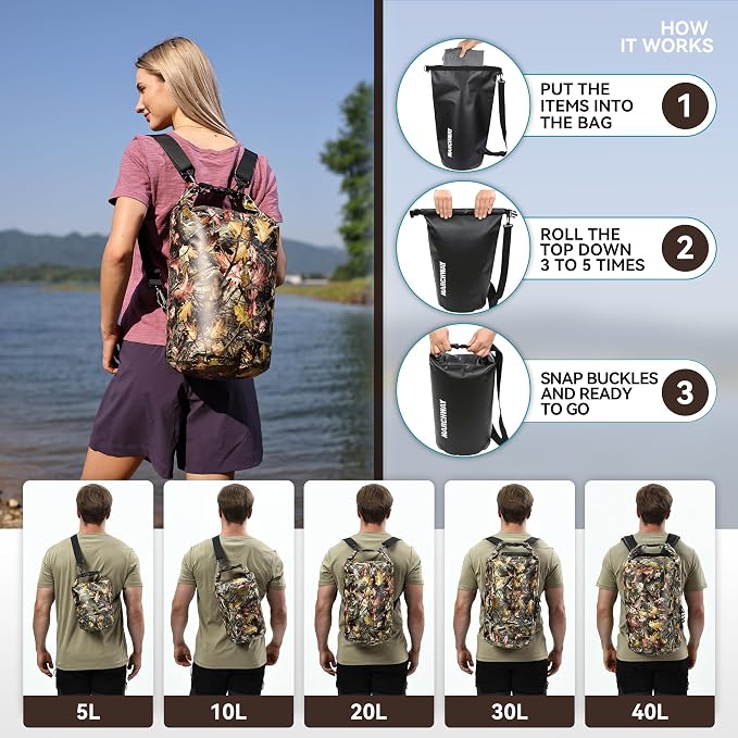 MARCHWAY Floating Waterproof Dry Bag Backpack 5L/10L/20L/30L/40L, Roll Top Sack Keeps Gear Dry for Kayaking, Rafting, Boating, Swimming, Camping, Hiking, Beach, Fishing