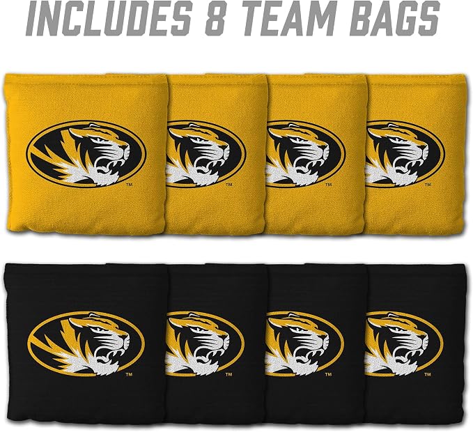 YouTheFan Officially-Licensed NCAA Set of 8 Cornhole Bags - All Weather Dual Sided Slide & Stop - Regulation Size with Carry case
