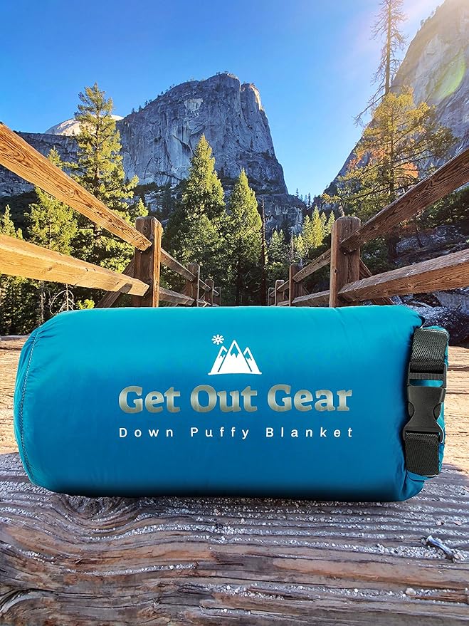 Get Out Gear Down Camping Blanket - Puffy, Packable, Lightweight and Warm | Ideal for Outdoors, Travel, Stadium, Festivals, Beach, Hammock | 650 Fill Power Water-Resistant Backpacking Quilt