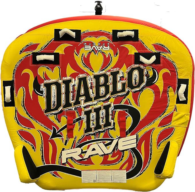 Rave Sports Diablo III Boat Towable Tube - Inflatable Boating Tube for 1-3 Riders - Heavy-Duty Water Tube for Boats to Pull - Water Sports Towable with Quick Connector