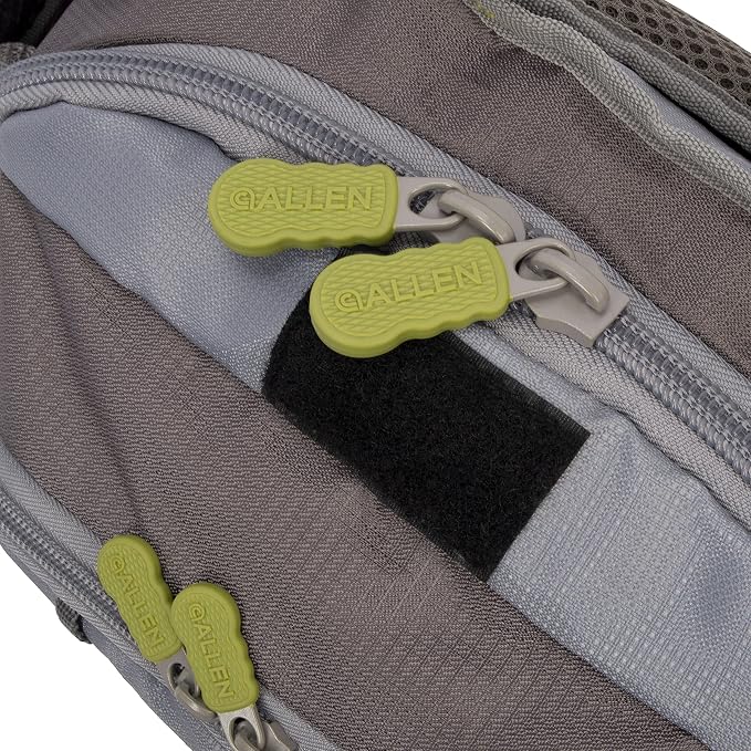 Allen Company Eagle River Lumbar Fly Fishing Pack - Holds 6 Fly Boxes, Zip‑Down Workstation, Waist Bottle Pockets, Durable Outdoor Waist Pack - Gray/Lime and Olive Green