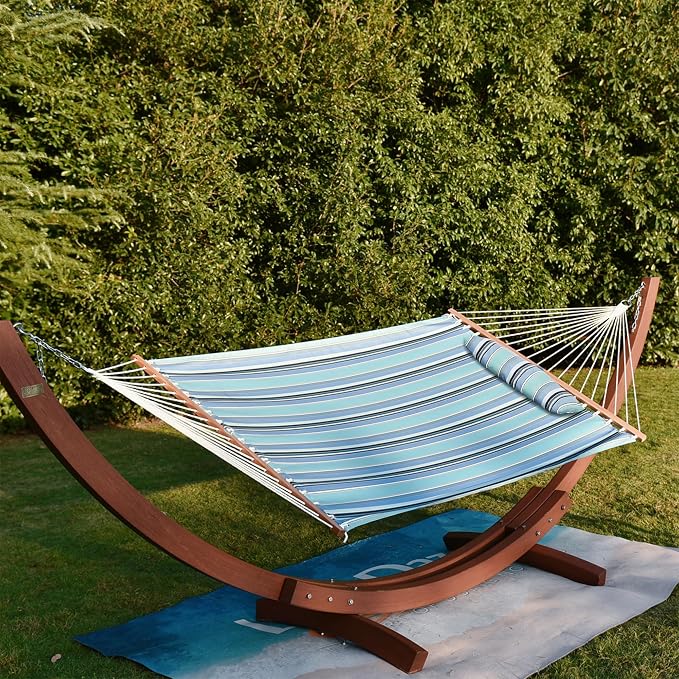 Lazy Daze Hammocks 12 FT Sunbrella Fabric Hammock Non-Fading with Spreader Bars and Free Pillow Fits for 2 Persons, All Weather and Fade Resistant for Patio Yard, 450 lbs Capacity, Dolce Oasis