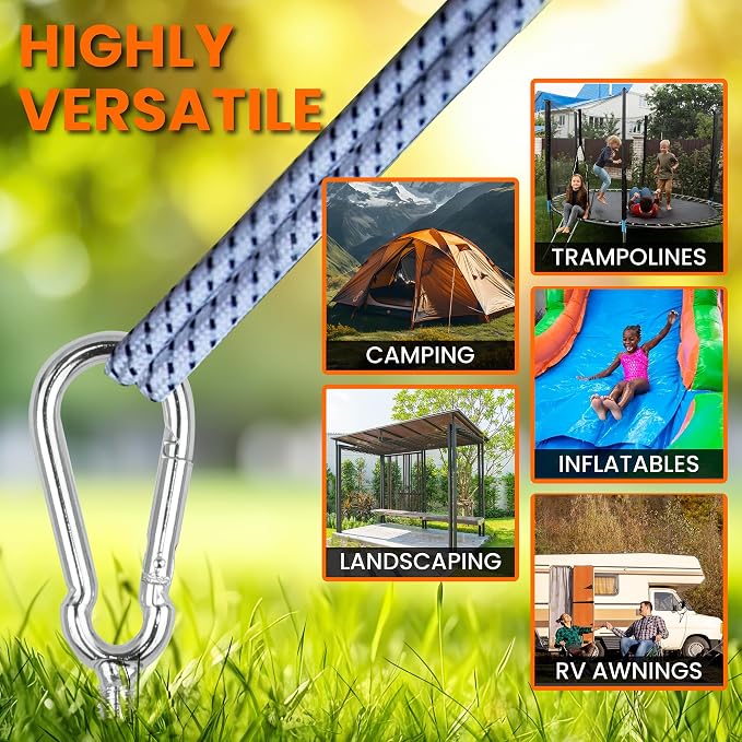 Earth Anchors - Heavy Duty Screw in Ground Stakes with Swing Carabiners - 12" Set of 4 with Drill Bit - Tent Stakes for Camping & Awning Canopy Anchor