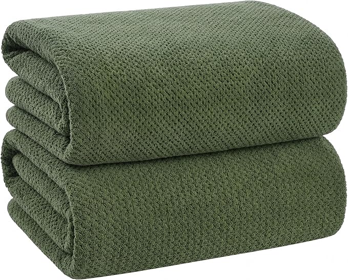 Bath Sheets 40x80 Inches 2-Piece, Extra Large Bath Towels, Soft Absorbent Quick Dry, Microfiber Towels for Bathroom Beach Pool Gym Spa, Olive Green