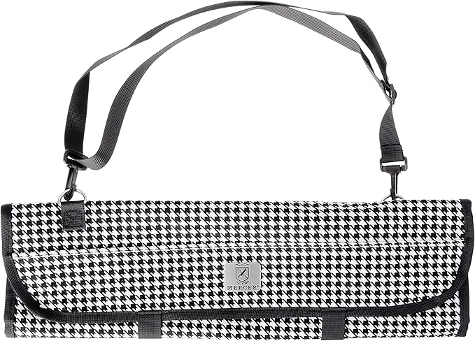 Mercer Culinary 7-Pocket Knife Roll Storage Bag, Houndstooth