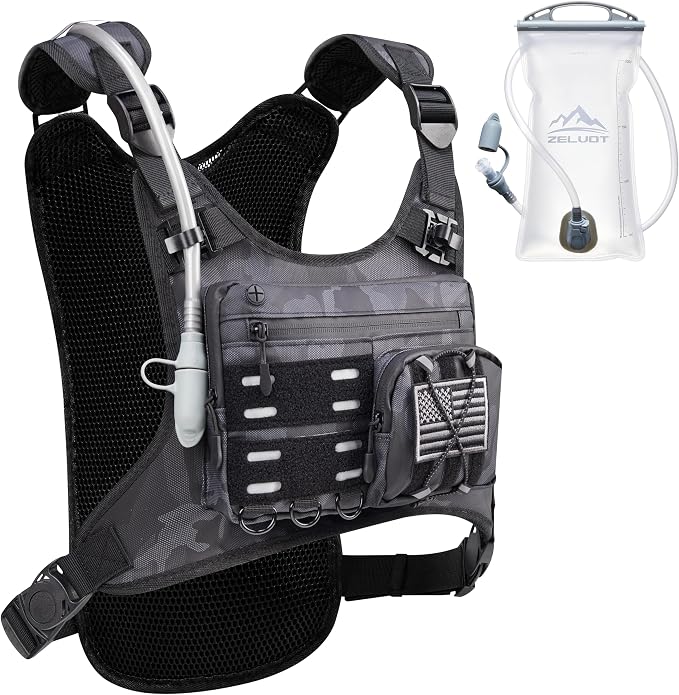 Zelvot Running Vest with 2L Water Bladder, Hydration Backpack, U.S. Design Patent, Lightweight Hydration Pack with Gear Holder, Reflective Chest Pack for Men Women for Marathon