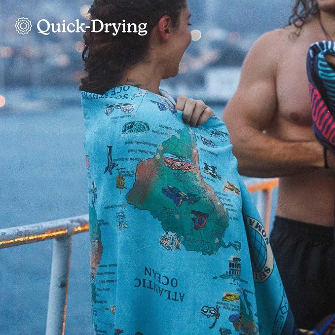 Nomadix Original Towel – Fast-Drying, Ultra-Absorbent, Sand-Resistant & Made from Recycled Materials - World Map - 72.5" x 30"
