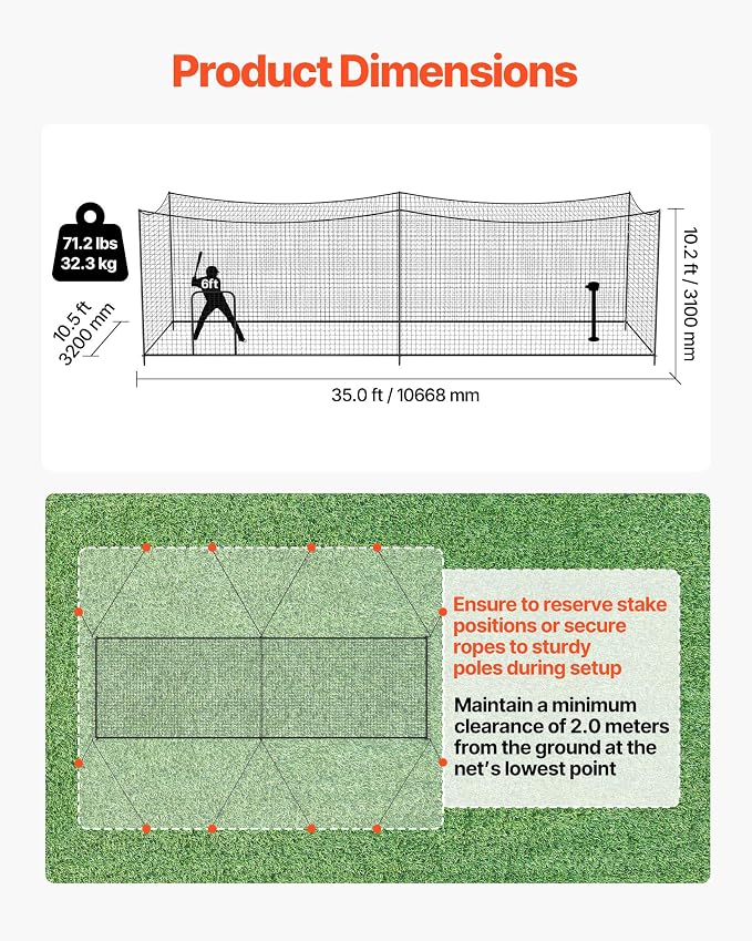 VEVOR Baseball Batting Cage,Professional Softball Baseball Batting Hitting Training Net,Heavy Duty Enclosed PE Practice Portable Pitching Cage Net&Carry Bag,for Backyard,Field,Indoor&Outdoor