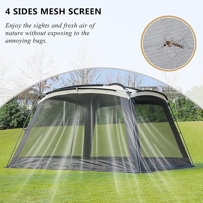 GREGIN Screen House Room 11x11 Ft Mesh Net Tent Canopy Shelter Gazebo, Easy Setup & Waterproof & Sunshade, Suitable for Camping Trip, Backyard, Beach, Picnic